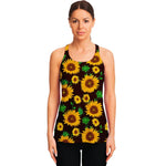 Brown Sunflower Pattern Print Women's Racerback Tank Top