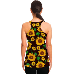 Brown Sunflower Pattern Print Women's Racerback Tank Top