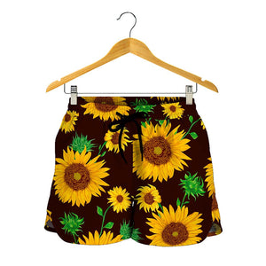 Brown Sunflower Pattern Print Women's Shorts