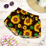 Brown Sunflower Pattern Print Women's Shorts