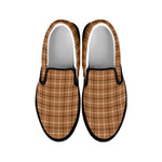 Brown Tattersall Pattern Print Black Slip On Shoes