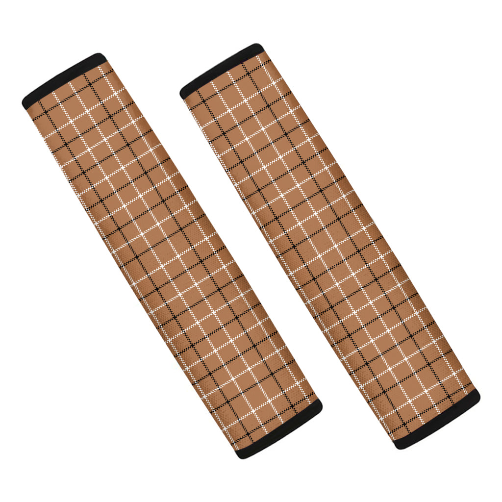 Brown Tattersall Pattern Print Car Seat Belt Covers