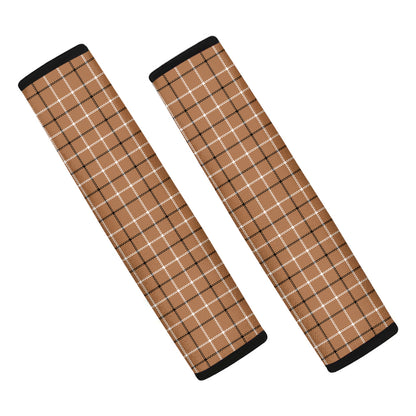 Brown Tattersall Pattern Print Car Seat Belt Covers