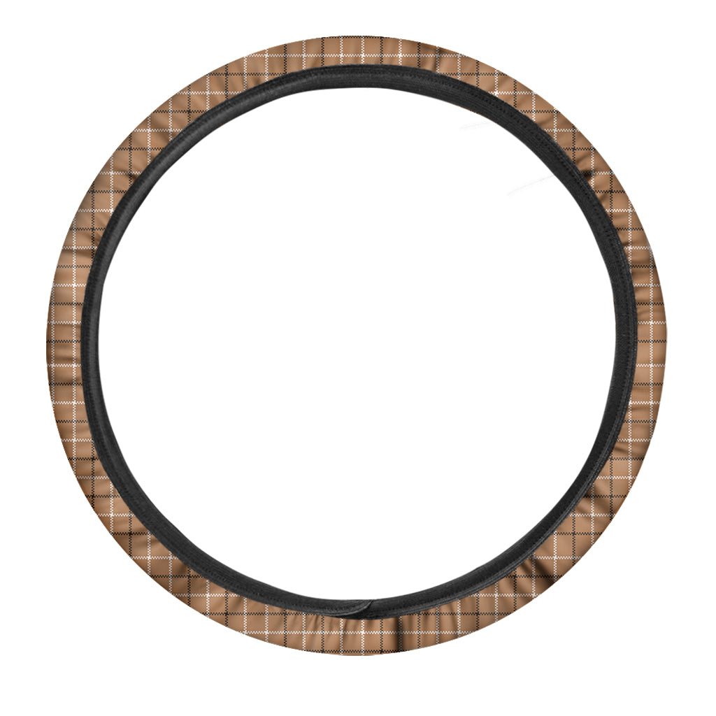 Brown Tattersall Pattern Print Car Steering Wheel Cover