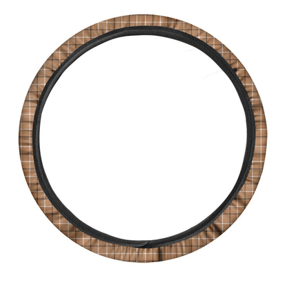 Brown Tattersall Pattern Print Car Steering Wheel Cover