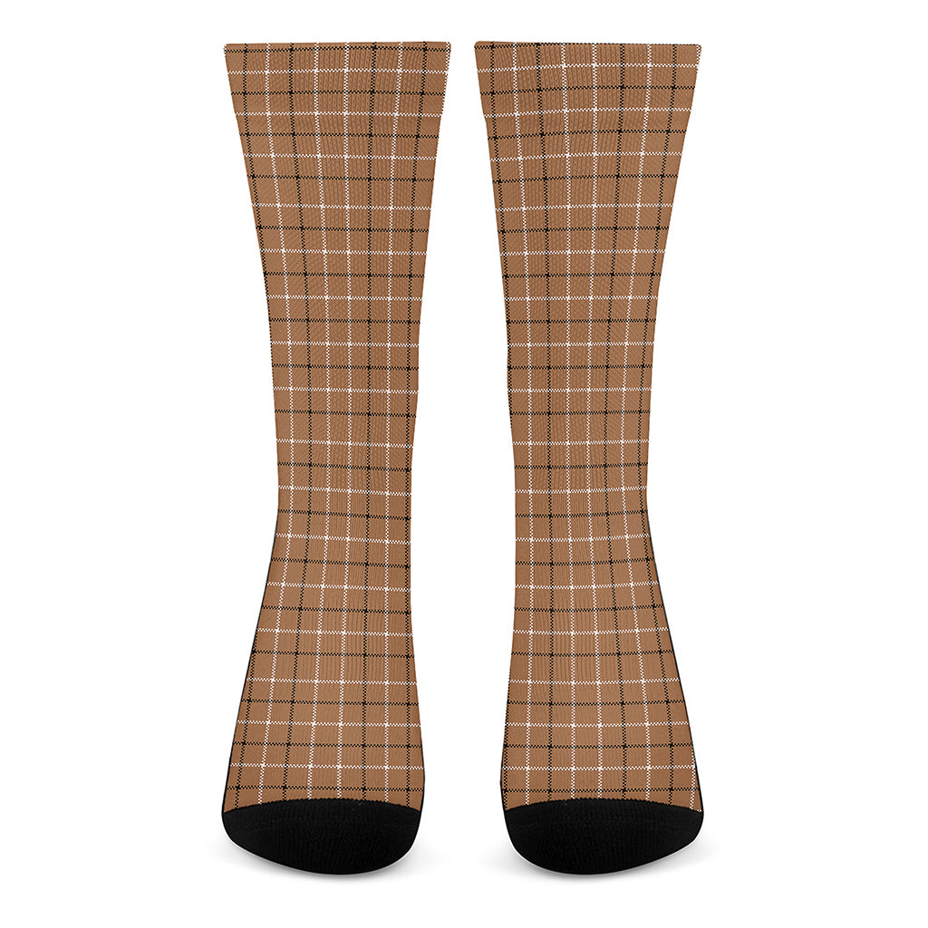 Brown Tattersall Pattern Print Crew Socks