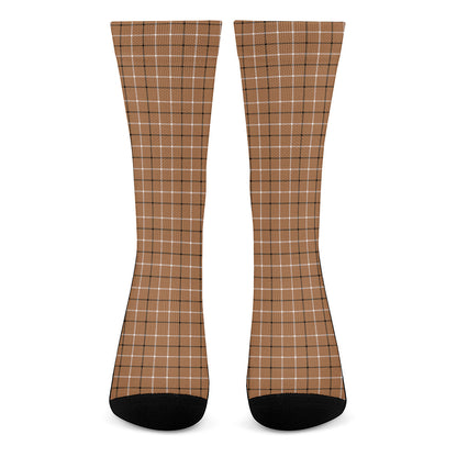 Brown Tattersall Pattern Print Crew Socks