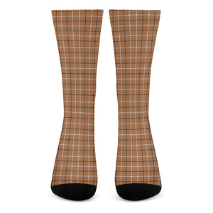 Brown Tattersall Pattern Print Crew Socks