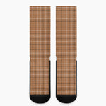 Brown Tattersall Pattern Print Crew Socks