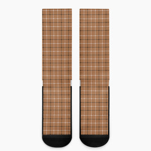 Brown Tattersall Pattern Print Crew Socks