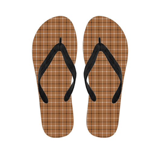 Brown Tattersall Pattern Print Flip Flops
