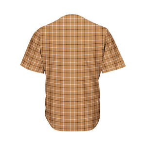 Brown Tattersall Pattern Print Men's Baseball Jersey