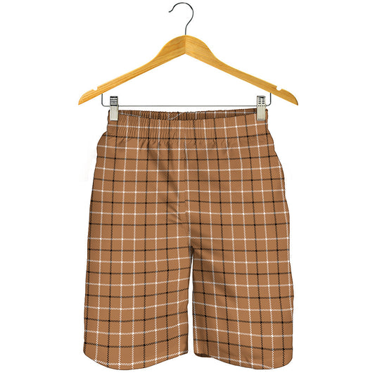 Brown Tattersall Pattern Print Men's Shorts