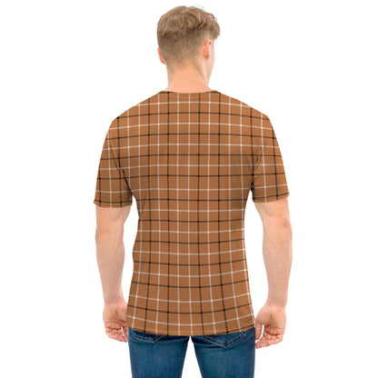 Brown Tattersall Pattern Print Men's T-Shirt
