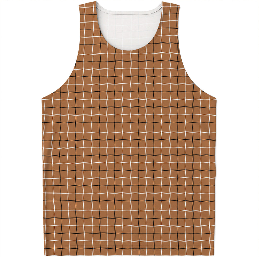 Brown Tattersall Pattern Print Men's Tank Top