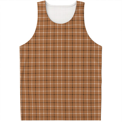 Brown Tattersall Pattern Print Men's Tank Top