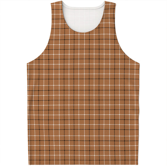 Brown Tattersall Pattern Print Men's Tank Top