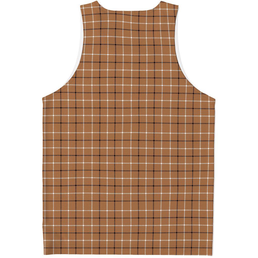Brown Tattersall Pattern Print Men's Tank Top