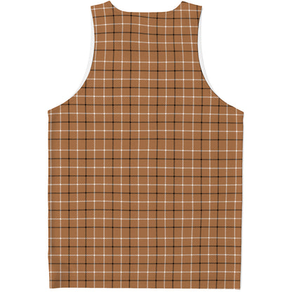 Brown Tattersall Pattern Print Men's Tank Top