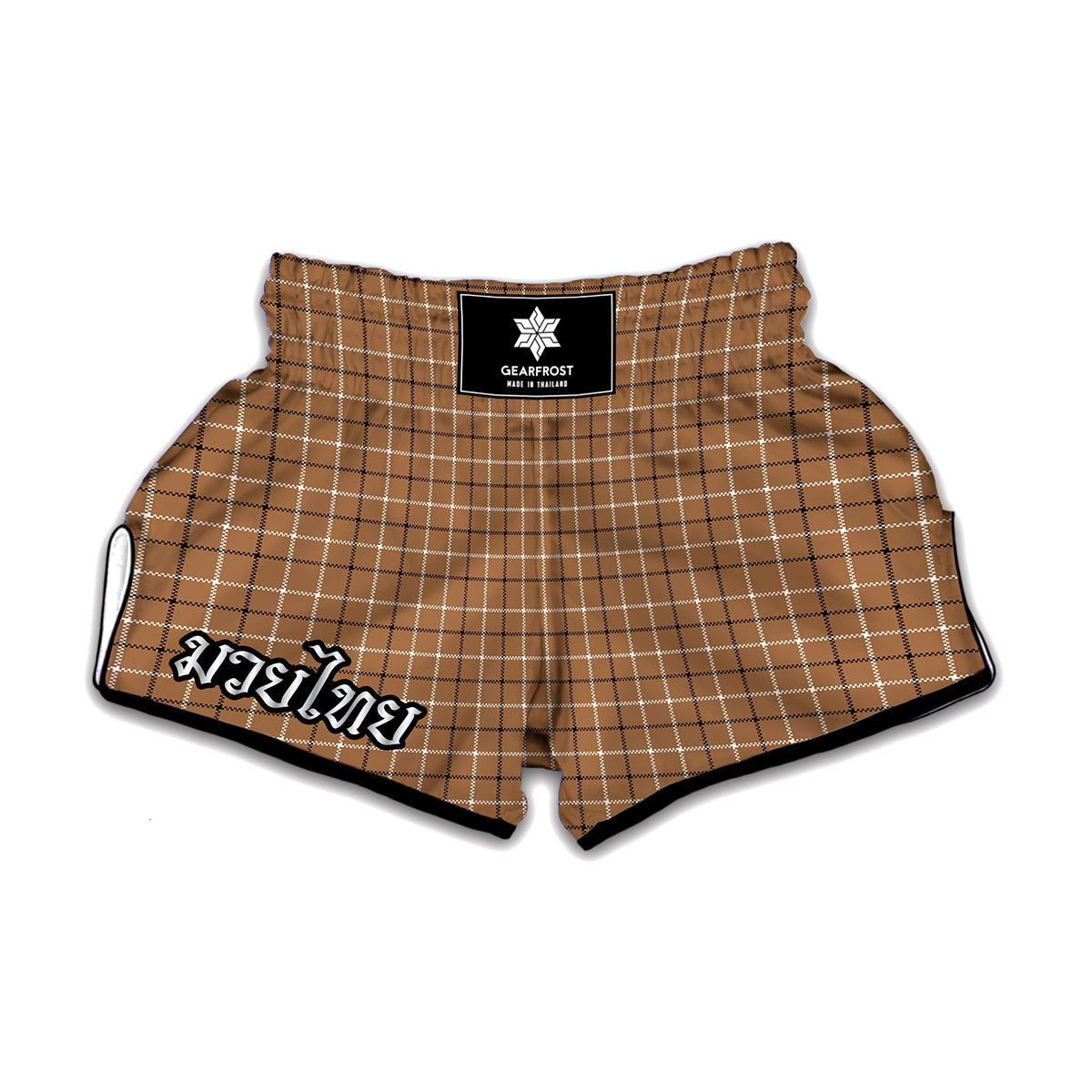 Brown Tattersall Pattern Print Muay Thai Boxing Shorts