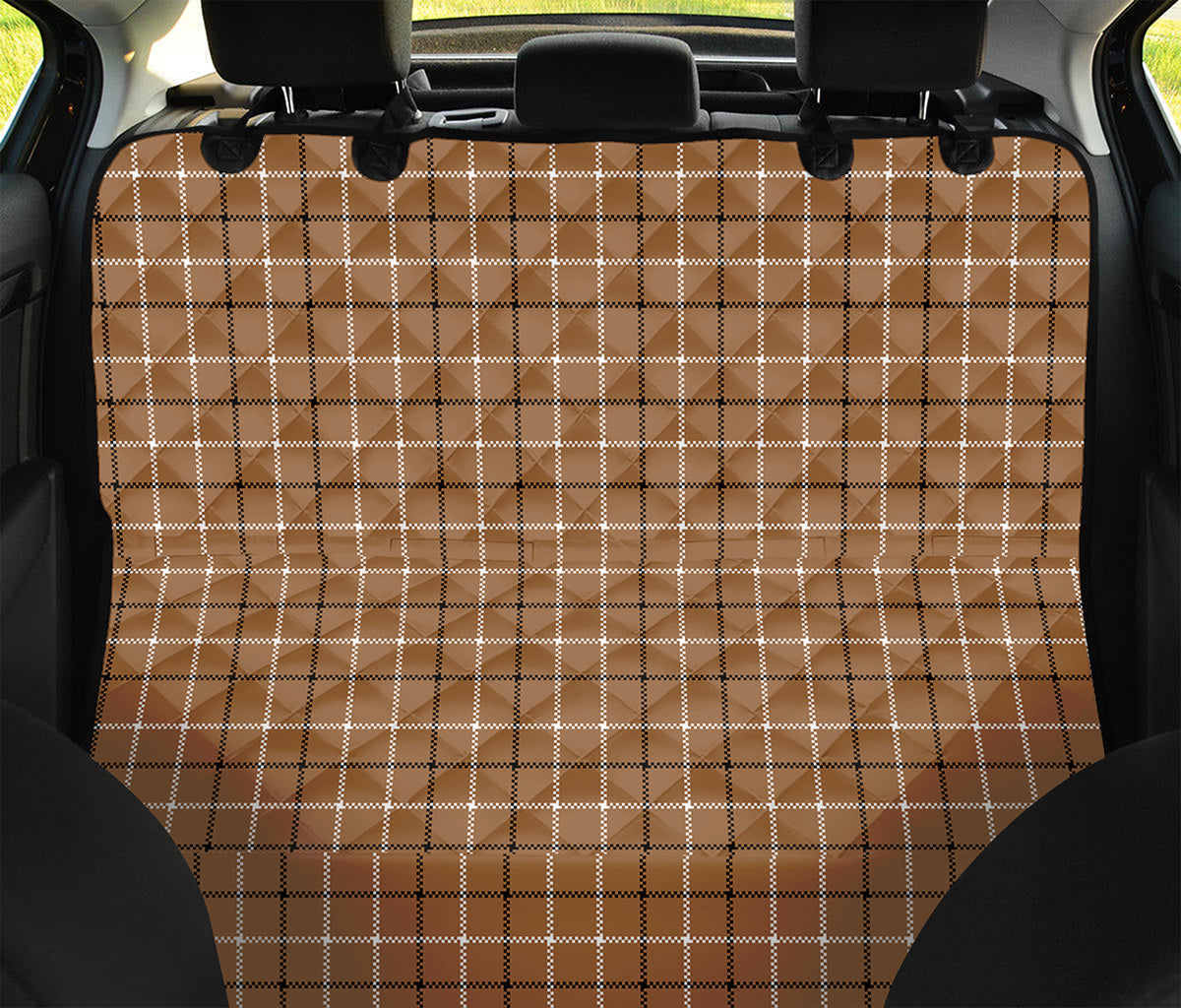 Brown Tattersall Pattern Print Pet Car Back Seat Cover