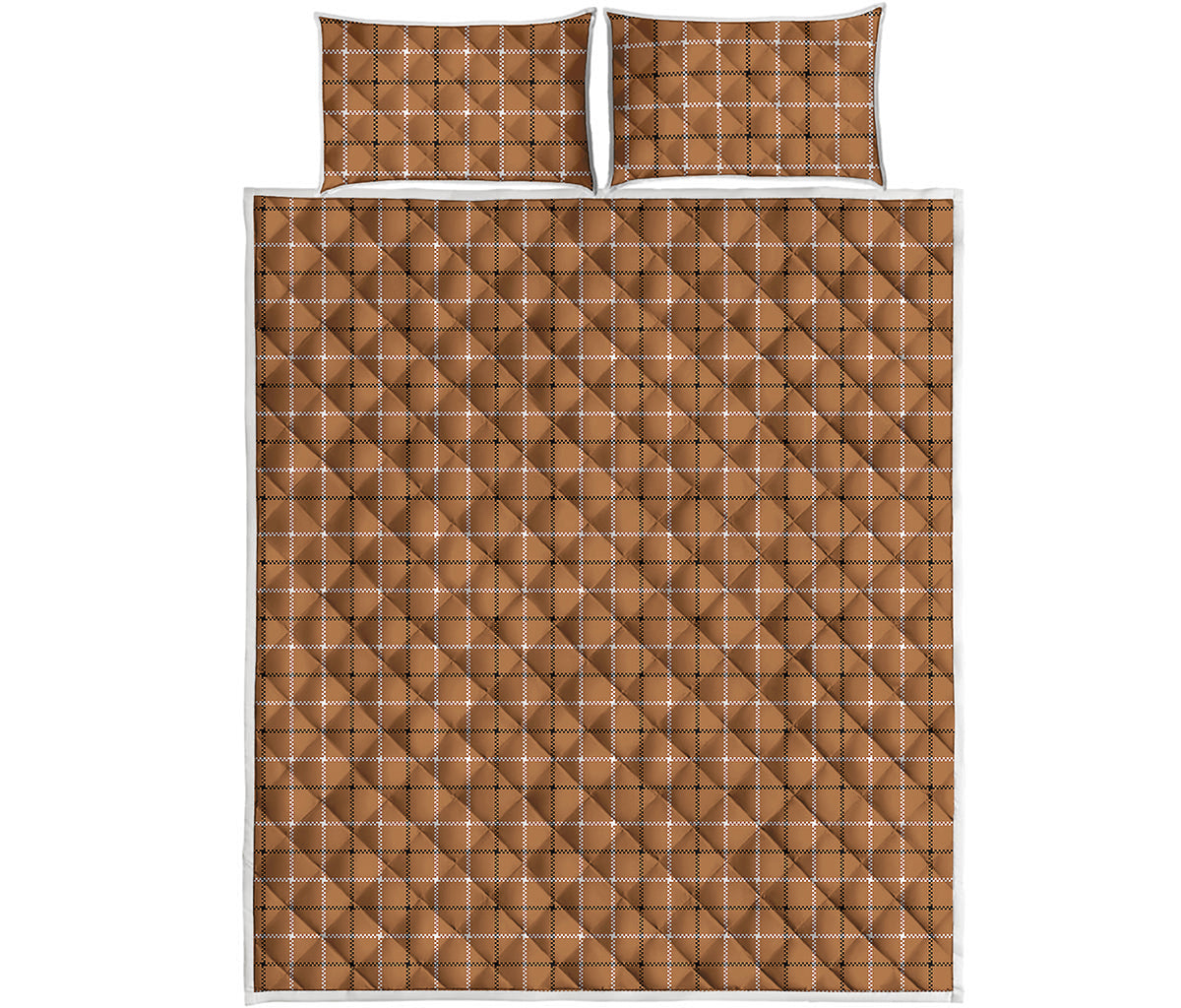 Brown Tattersall Pattern Print Quilt Bed Set