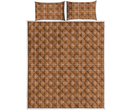 Brown Tattersall Pattern Print Quilt Bed Set