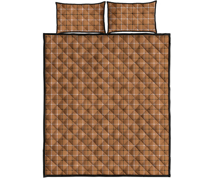 Brown Tattersall Pattern Print Quilt Bed Set