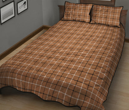 Brown Tattersall Pattern Print Quilt Bed Set