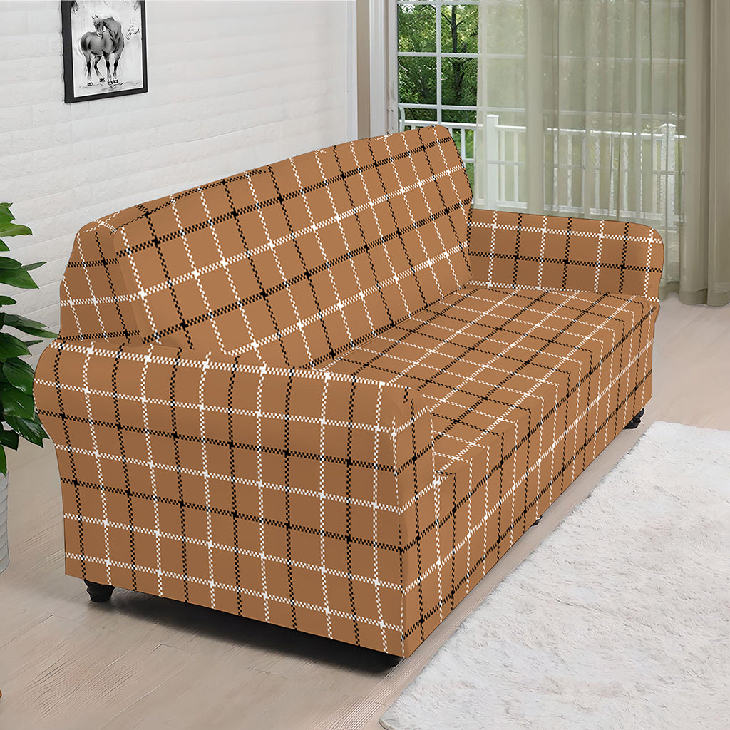 Brown Tattersall Pattern Print Sofa Cover