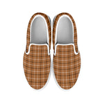 Brown Tattersall Pattern Print White Slip On Shoes