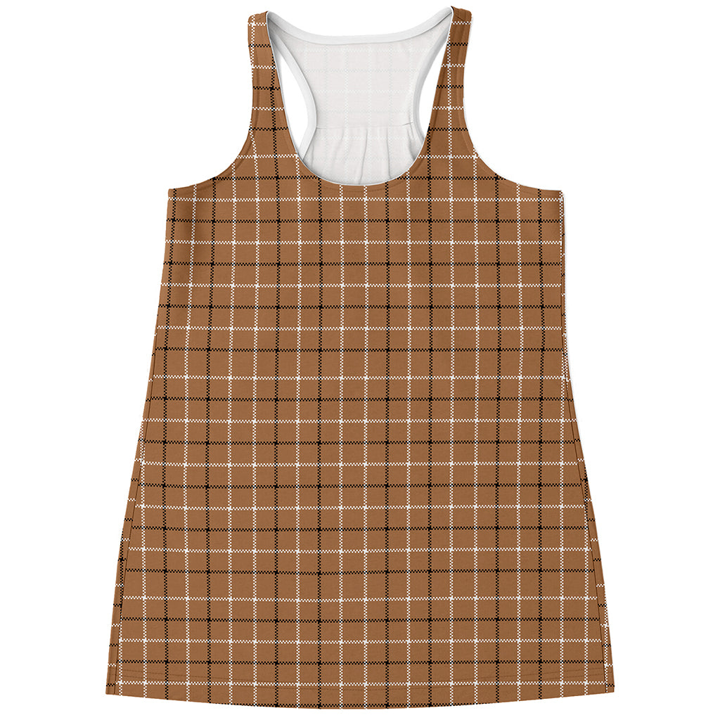 Brown Tattersall Pattern Print Women's Racerback Tank Top