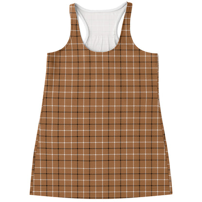 Brown Tattersall Pattern Print Women's Racerback Tank Top
