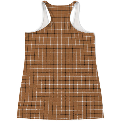 Brown Tattersall Pattern Print Women's Racerback Tank Top