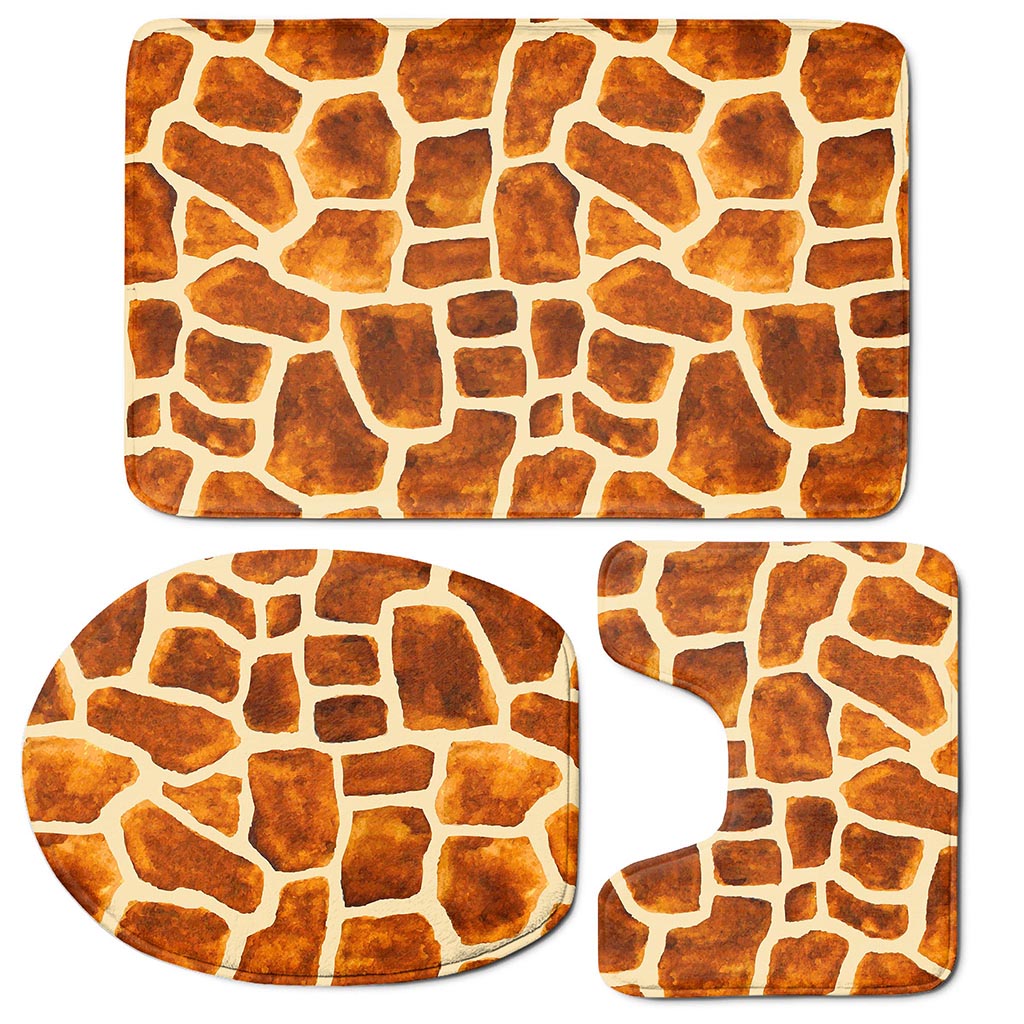 Brown Watercolor Giraffe Pattern Print 3 Piece Bath Mat Set