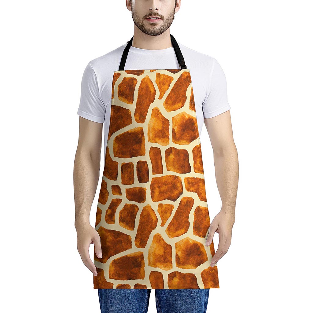 Brown Watercolor Giraffe Pattern Print Apron