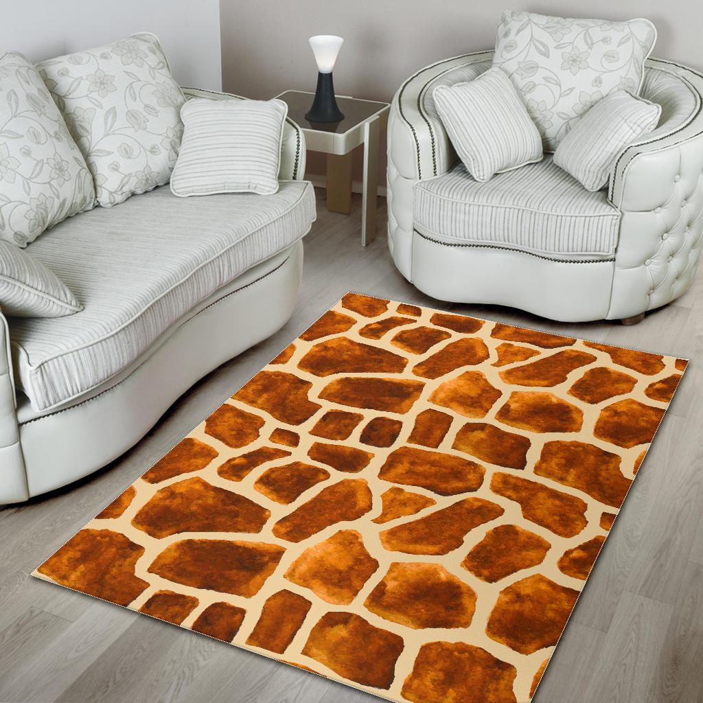 Brown Watercolor Giraffe Pattern Print Area Rug GearFrost