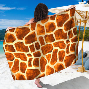 Brown Watercolor Giraffe Pattern Print Beach Sarong Wrap