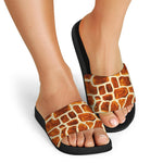 Brown Watercolor Giraffe Pattern Print Black Slide Sandals