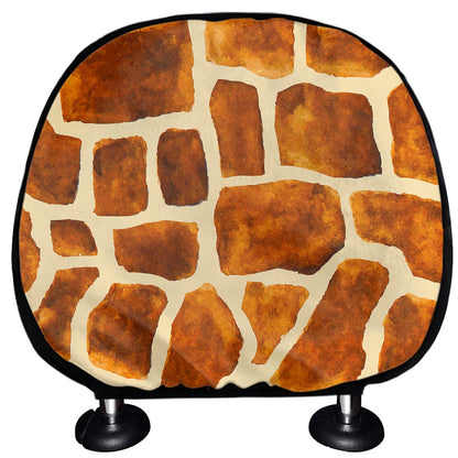 Brown Watercolor Giraffe Pattern Print Car Headrest Covers