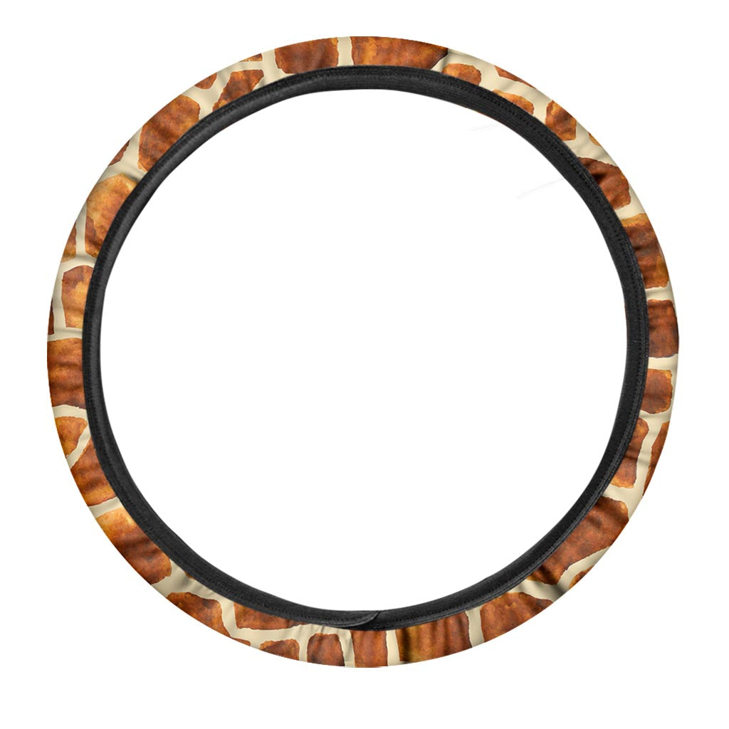 Brown Watercolor Giraffe Pattern Print Car Steering Wheel Cover