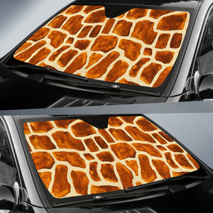 Brown Watercolor Giraffe Pattern Print Car Sun Shade GearFrost