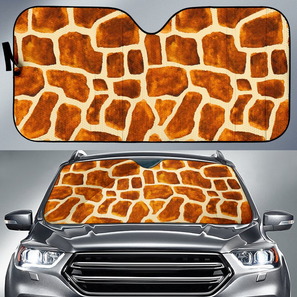 Brown Watercolor Giraffe Pattern Print Car Sun Shade GearFrost