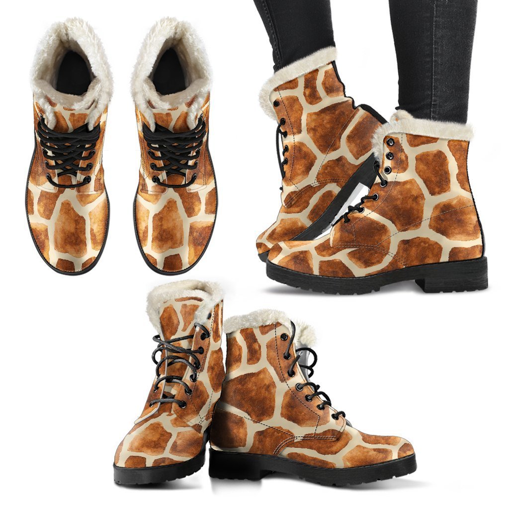 Brown Watercolor Giraffe Pattern Print Comfy Boots GearFrost