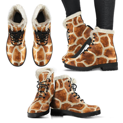 Brown Watercolor Giraffe Pattern Print Comfy Boots GearFrost
