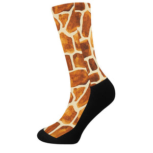 Brown Watercolor Giraffe Pattern Print Crew Socks