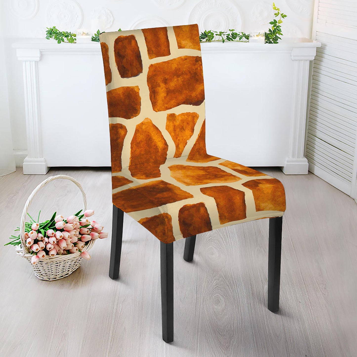 Brown Watercolor Giraffe Pattern Print Dining Chair Slipcover