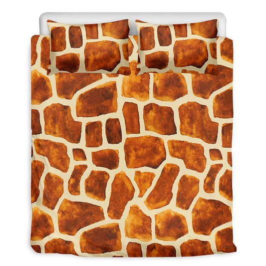 Brown Watercolor Giraffe Pattern Print Duvet Cover Bedding Set