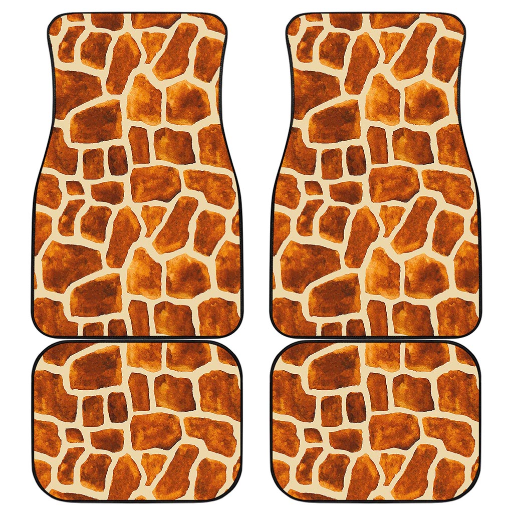 Brown Watercolor Giraffe Pattern Print Front and Back Car Floor Mats