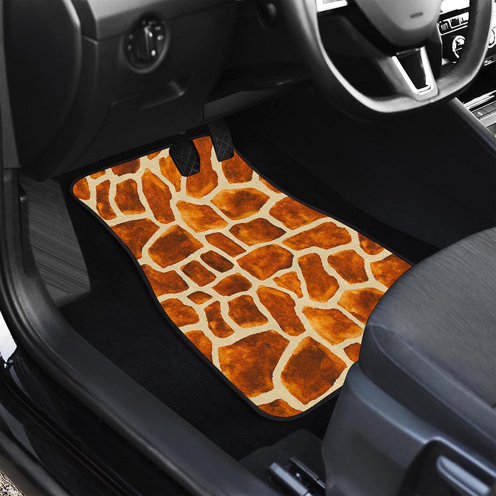 Brown Watercolor Giraffe Pattern Print Front and Back Car Floor Mats